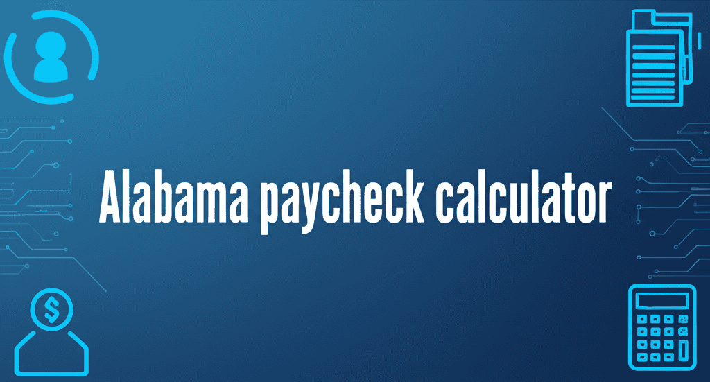 An illustration of a person reviewing a financial chart on a tablet, symbolizing paycheck calculation and financial planning specific to Alabama.